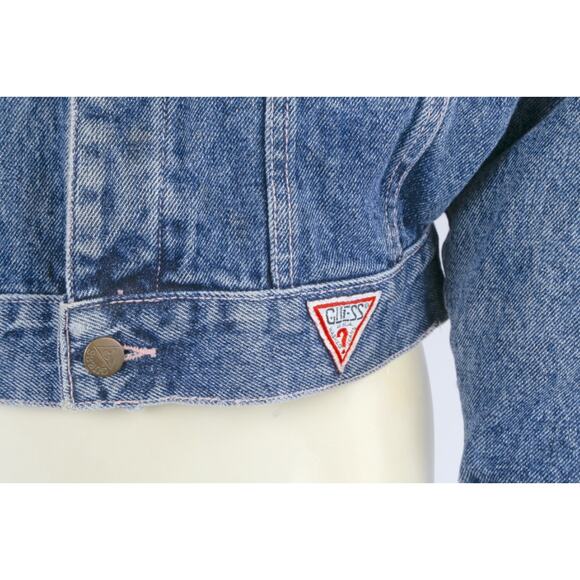 Vintage Guess Georges Marciano 80s Patchwork Stone Washed Denim Jean Jacket Sz S - Picture 7 of 16